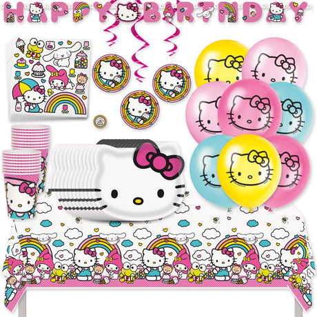 Hello Kitty Birthday Party Kit for 16 – 9 Inch Plates, Napkins, Table Cover, Banner, Balloons, Swirl Decorations and Cups (61 pc)