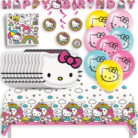 Hello Kitty Birthday Party Kit for 16 – 9 Inch Plates, Napkins, Table Cover, Banner, Balloons and Swirl Decorations (45 pc)