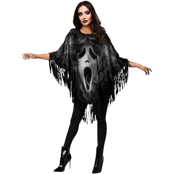 Ghost Face Fringe Poncho, One Size