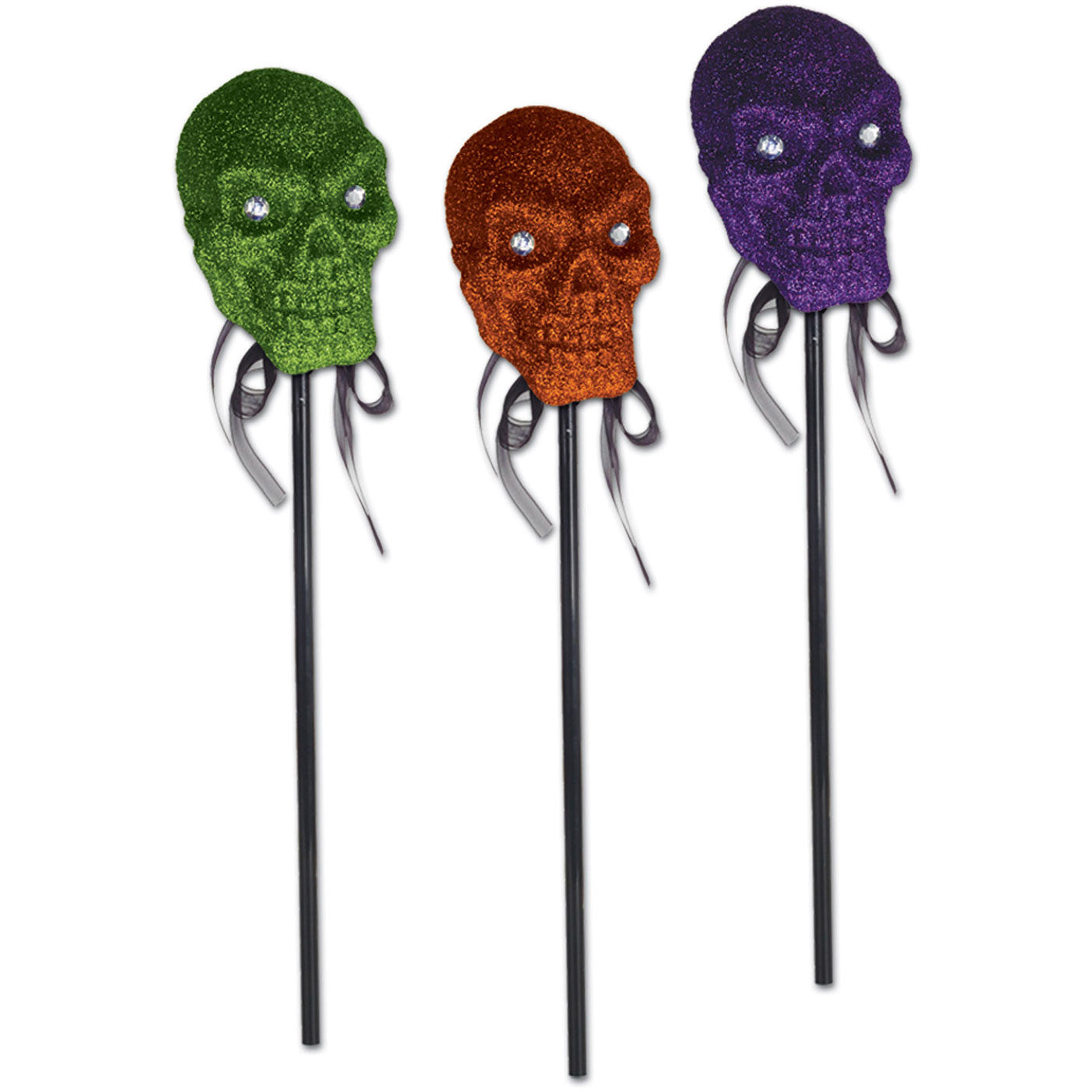 Glittered Plastic Skull On A Stick