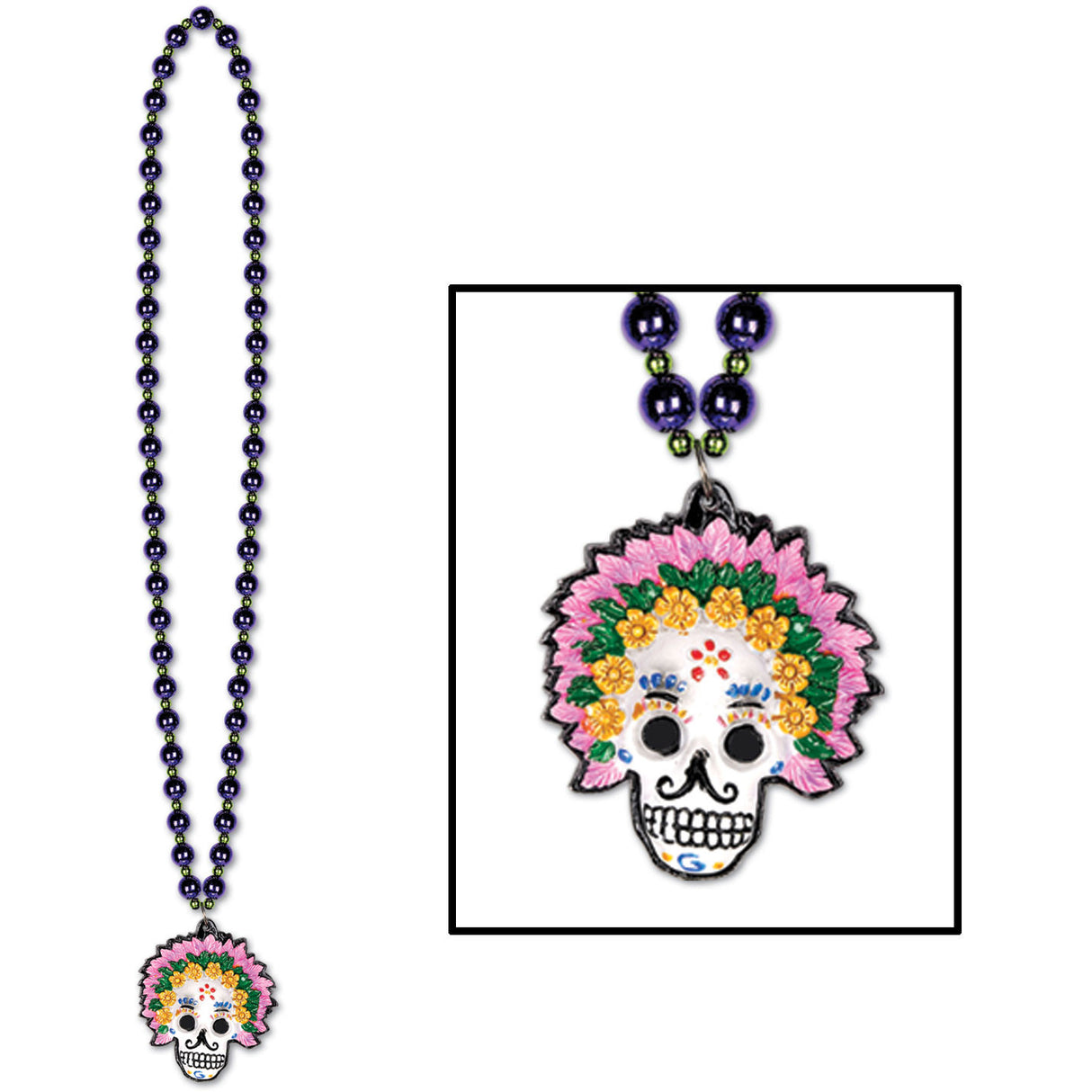 Day Of The Dead Beads With Medallion