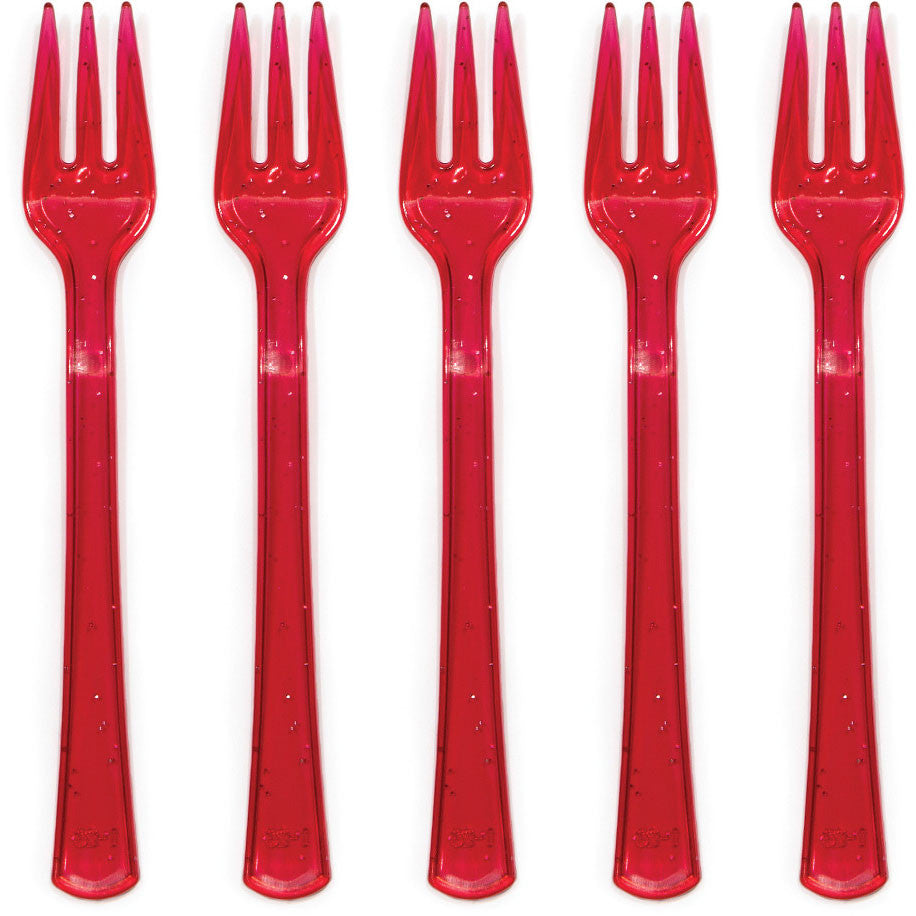 Glitz Red Glitter Mini Plastic Cocktail Forks (24ct)