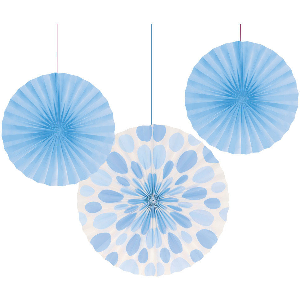 Pastel Blue Dot Paper Fans (3ct)