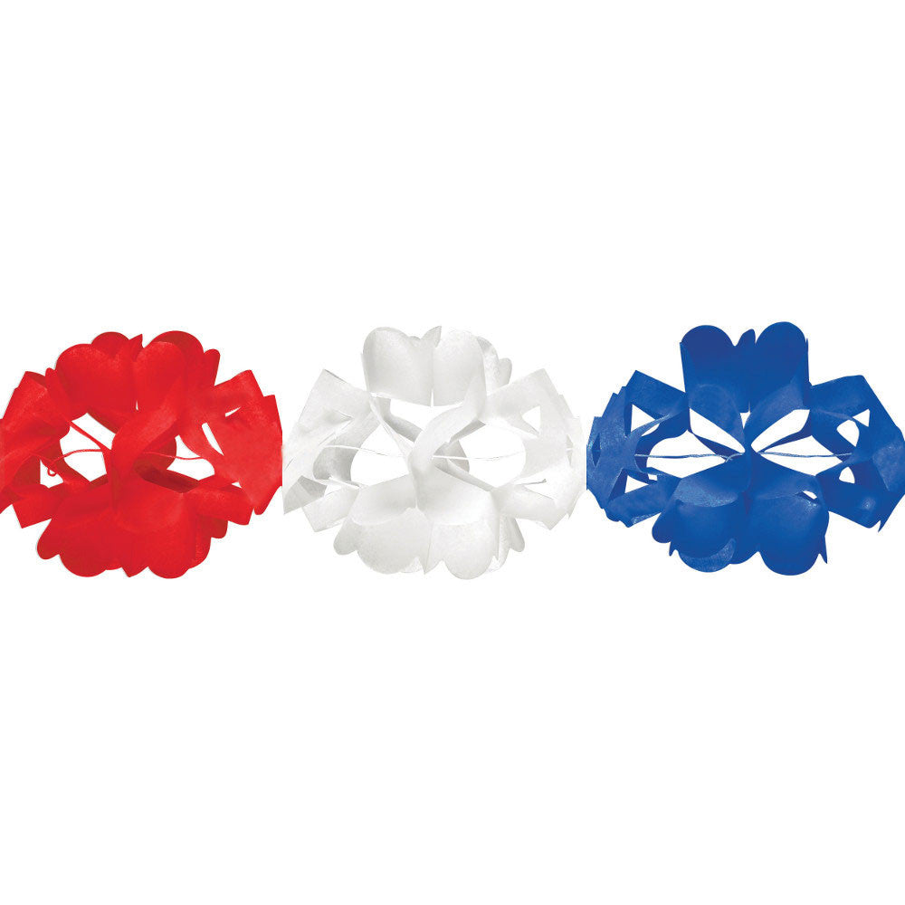 Tissue Garland, Diecut 10', Red, White & Blue
