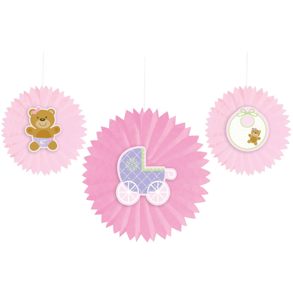 Teddy Bear Pink Tissue Fans, W/ Attch