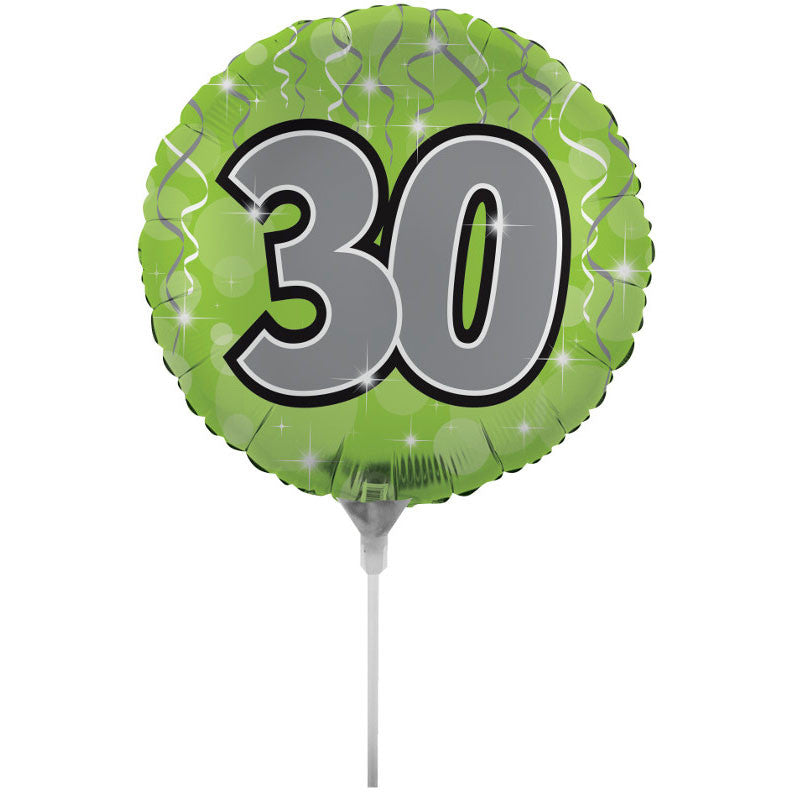 30th Birthday 18" Air Filled Foil Balloon with Stick