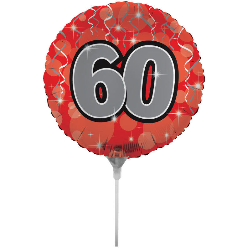 60th Birthday 18" Air Filled Foil Balloon with Stick