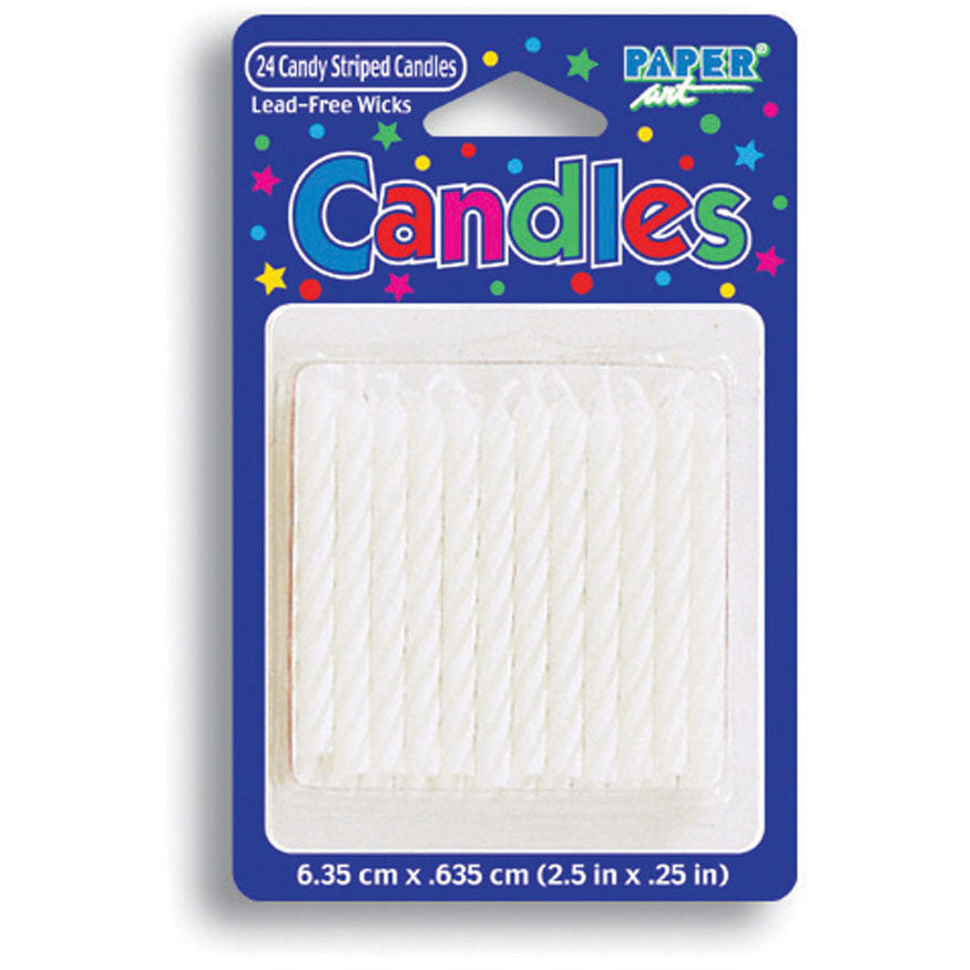 White Striped Stick Candles (24ct)