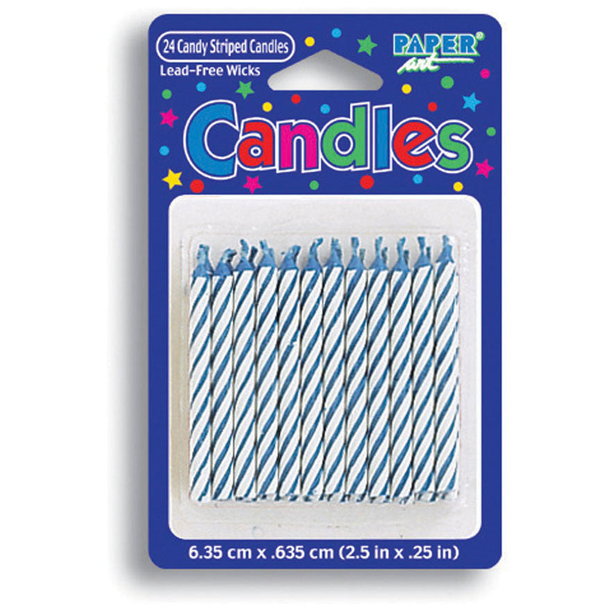 Blue Striped Stick Candles (24ct)
