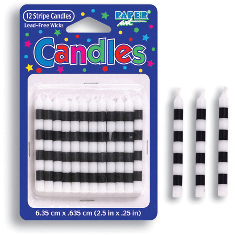 Black and White Striped Stick Candles (12ct)