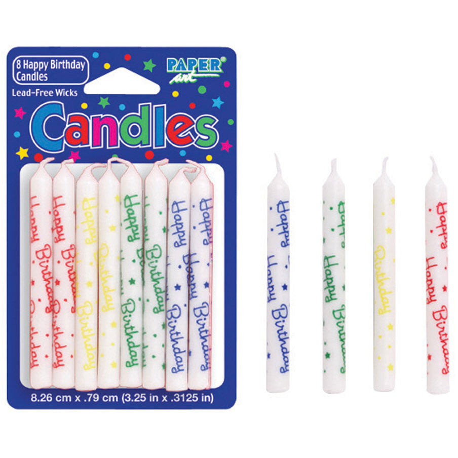 Happy Birthday Striped Stick Candles (8ct)