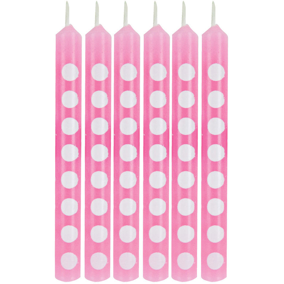 Candy Pink Dots Stick Candles (12ct)