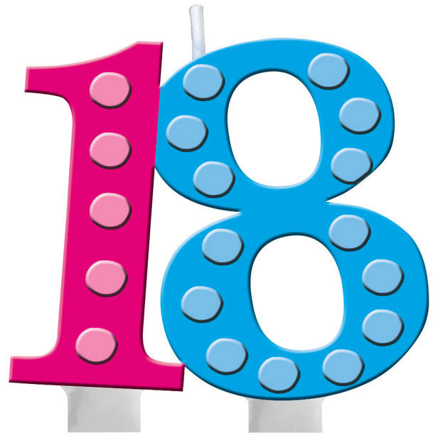 Bright and Bold Candle, Molded Numeral w/ balloon, 18th