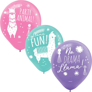 Party Llama Latex Balloons in Pink, Teal, Purple, 6ct