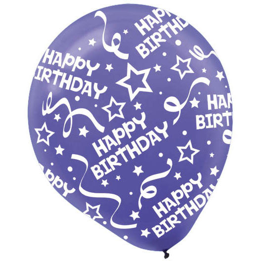 12" Happy Birthday Confetti New Purple Latex Balloons (6ct)