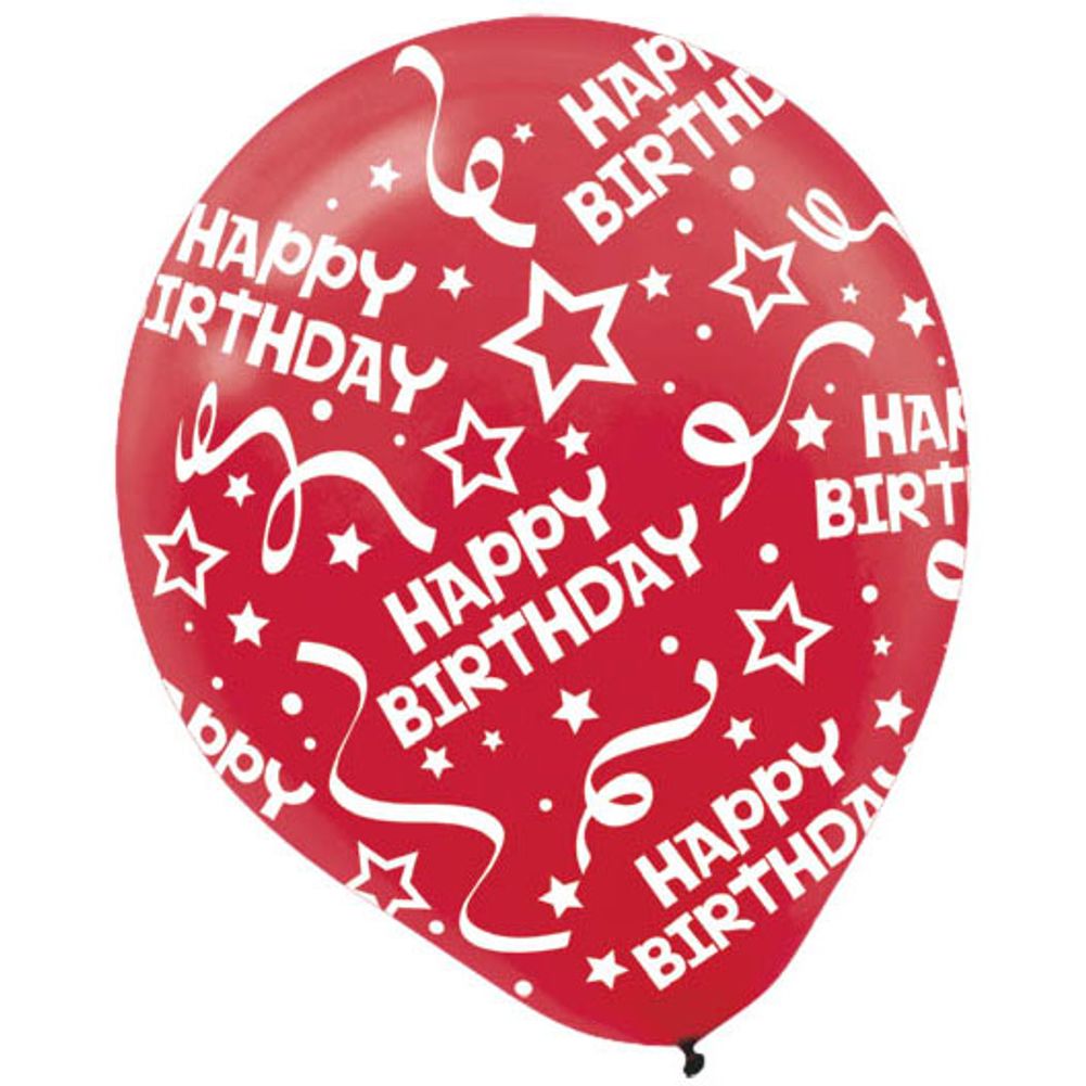 12" Happy Birthday Red Confetti Latex Balloons (6ct)