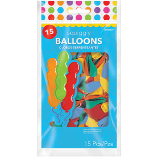 Squiggly Latex Balloons 15ct- Assorted Colors