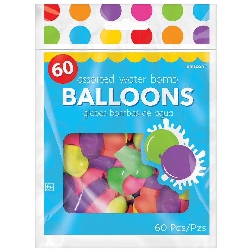 Water Bomb Latex Balloons 60 Ct- Assorted Colors