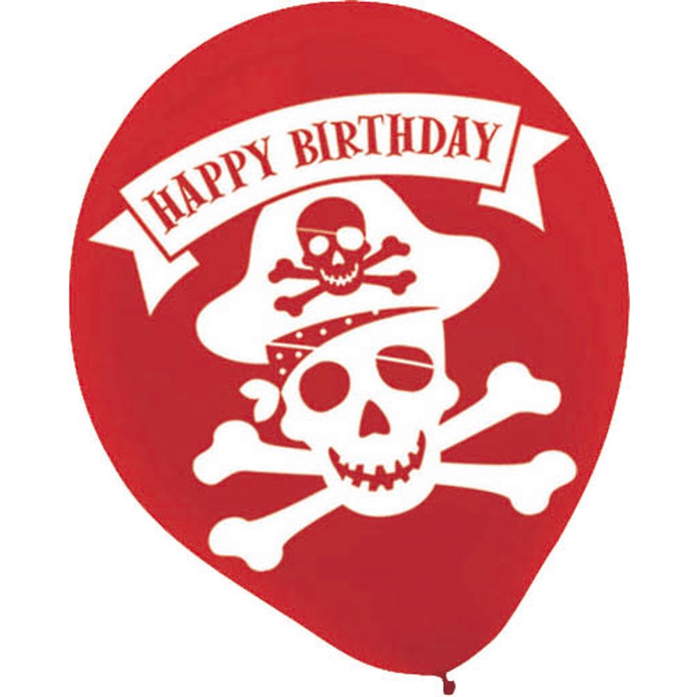 12" Latex Balloons 6ct- Happy Birthday Pirate