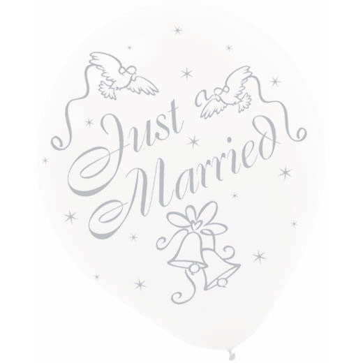 12" Latex Balloons- White "Just Married"