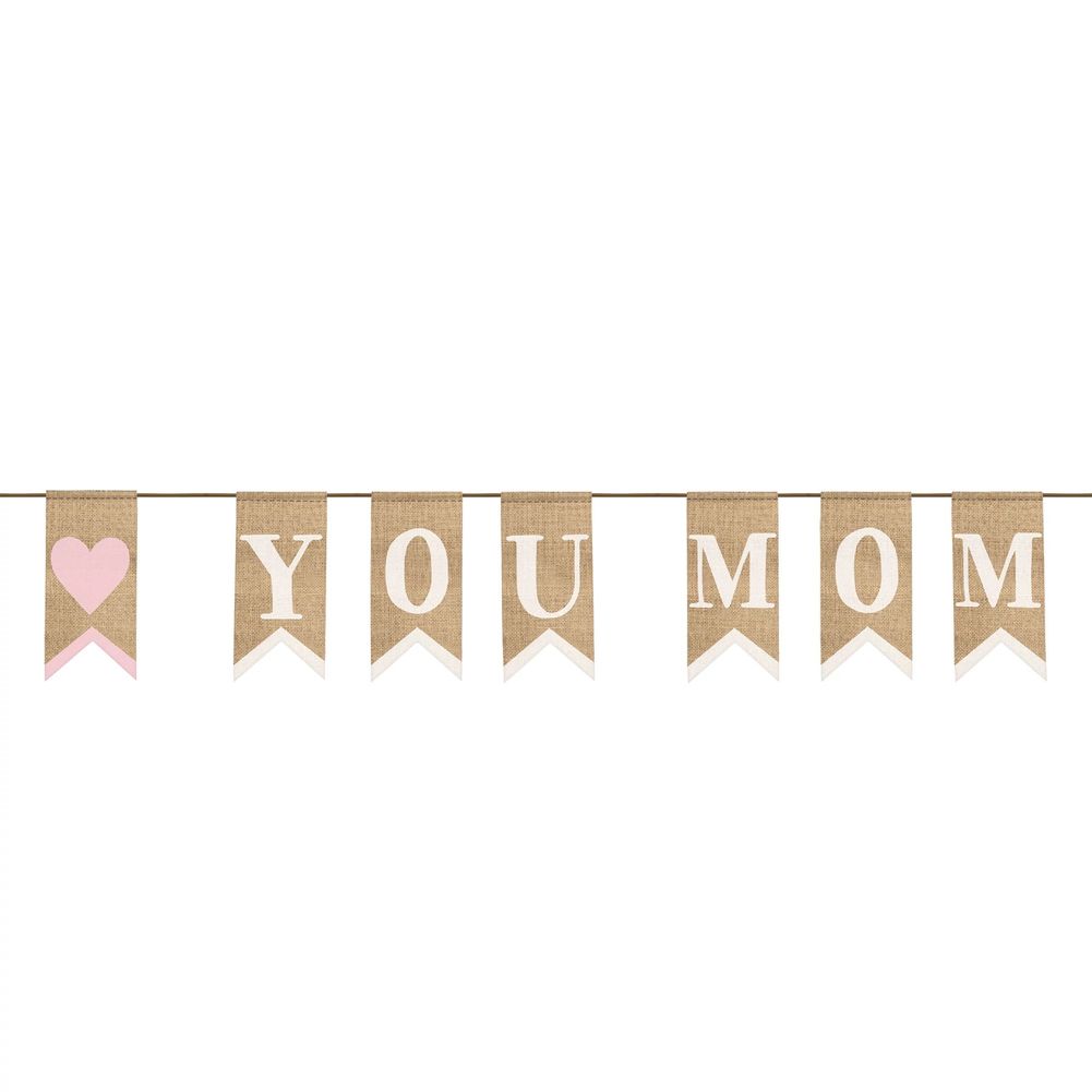 Mother's Day Burlap Banner Love You Mom (1ct)