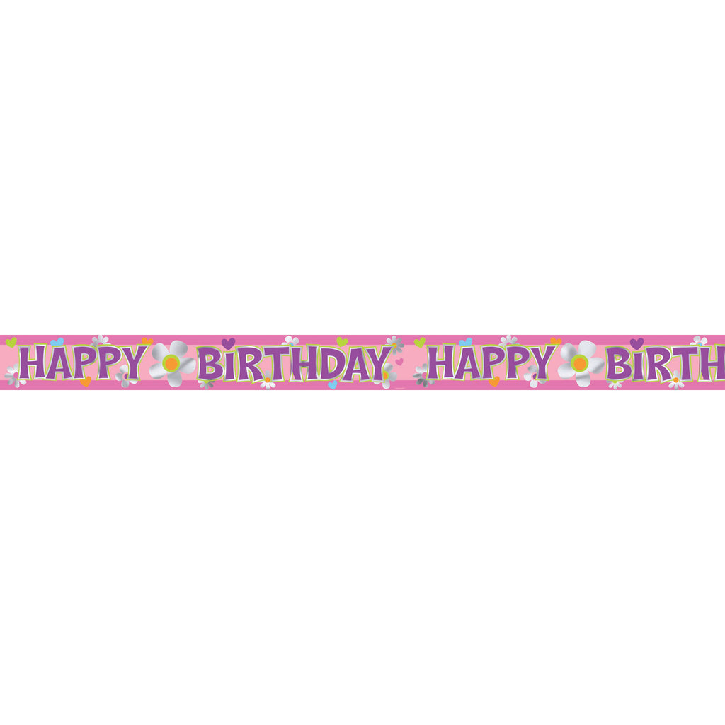 Happy Birthday Flower 12' Foil Banner