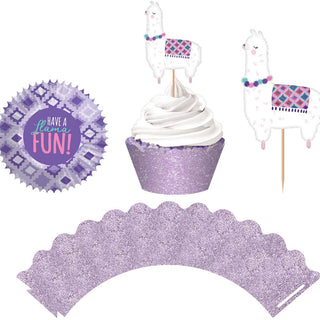 Purple Glitter Llama Fun Cupcake Decorating Kit for 24