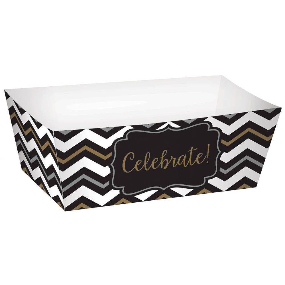 Black, Gold, and Silver Chevron Rectangle Snack Tray (24ct)