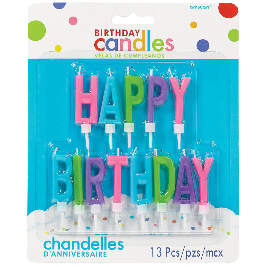 Happy Birthday Letters Bright Colors Pick Candle Set