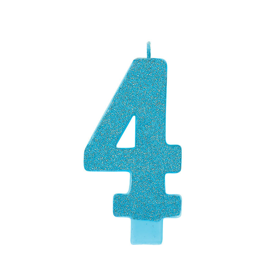 Caribbean Blue #4 Birthday Glitter 5.25" Numeral Candle