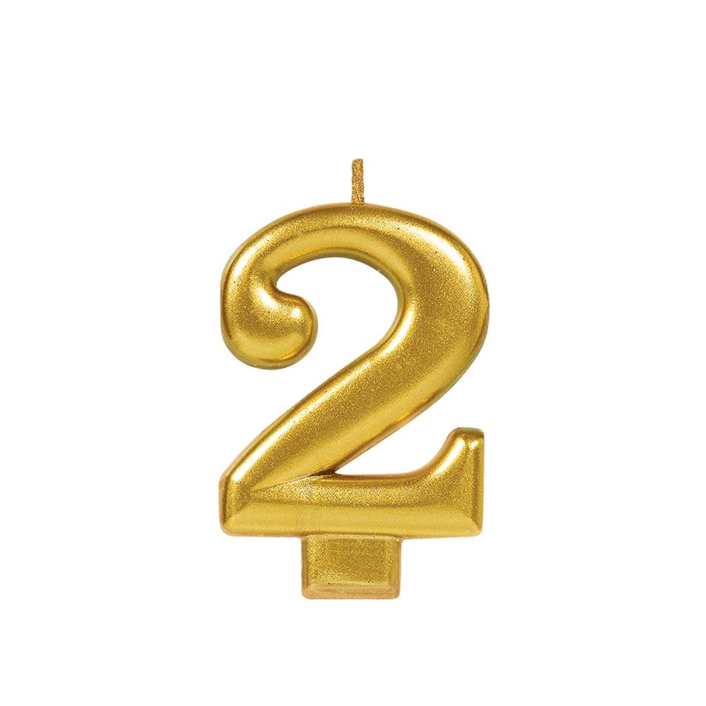 Metallic Gold #2 Birthday Glitter 3.25" Numeral Candle