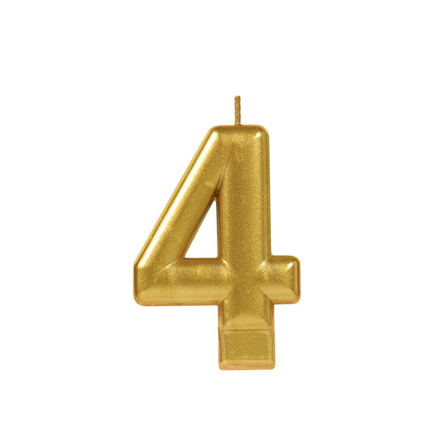 Metallic Gold #4 Birthday Glitter 3.25" Numeral Candle