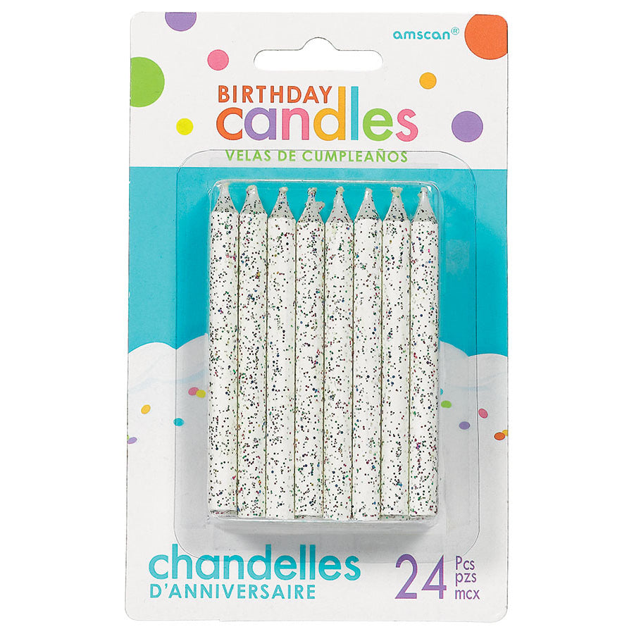 Amscan Large 3.25" White Glitter Spiral Candle Sets (24 ct)