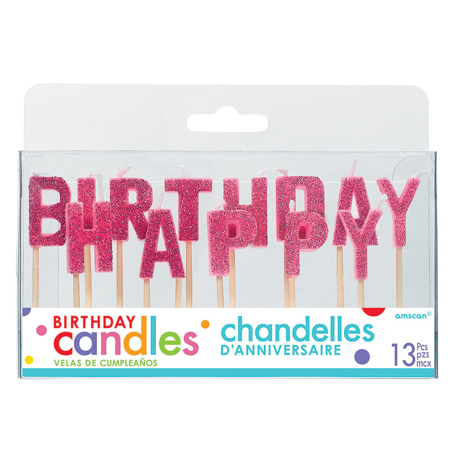 Pink Happy Birthday Pick Candle Set