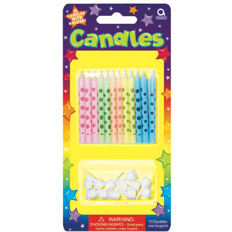 Polka Dot Candles w/Holders