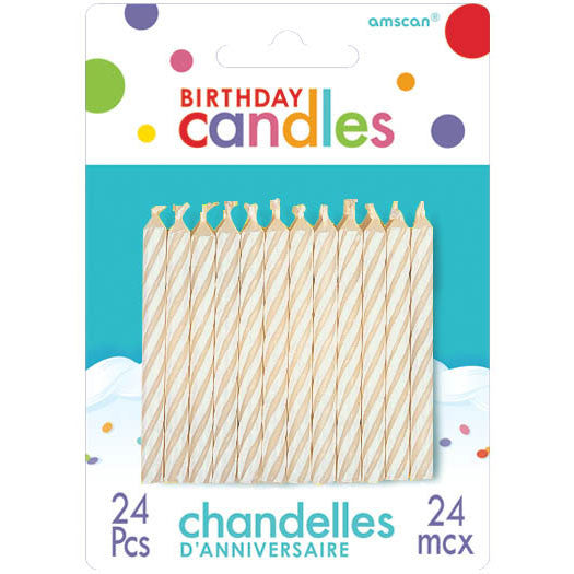 White Candy Stripe Stick Candles (24ct)