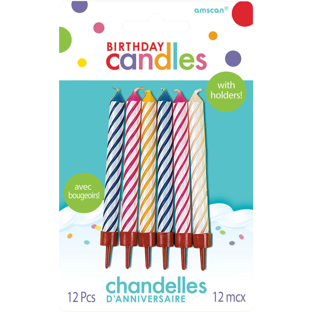 Multi-Color Spiral Candles w/Holders