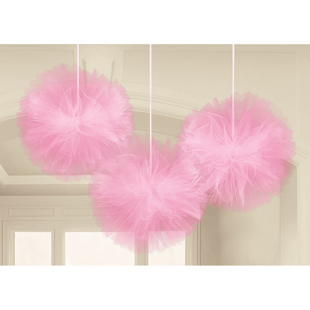 New Pink Tulle Hanging Fluffy Decorations (3ct)