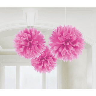 Bright Pink Fluffy Tissue Balls, 3ct