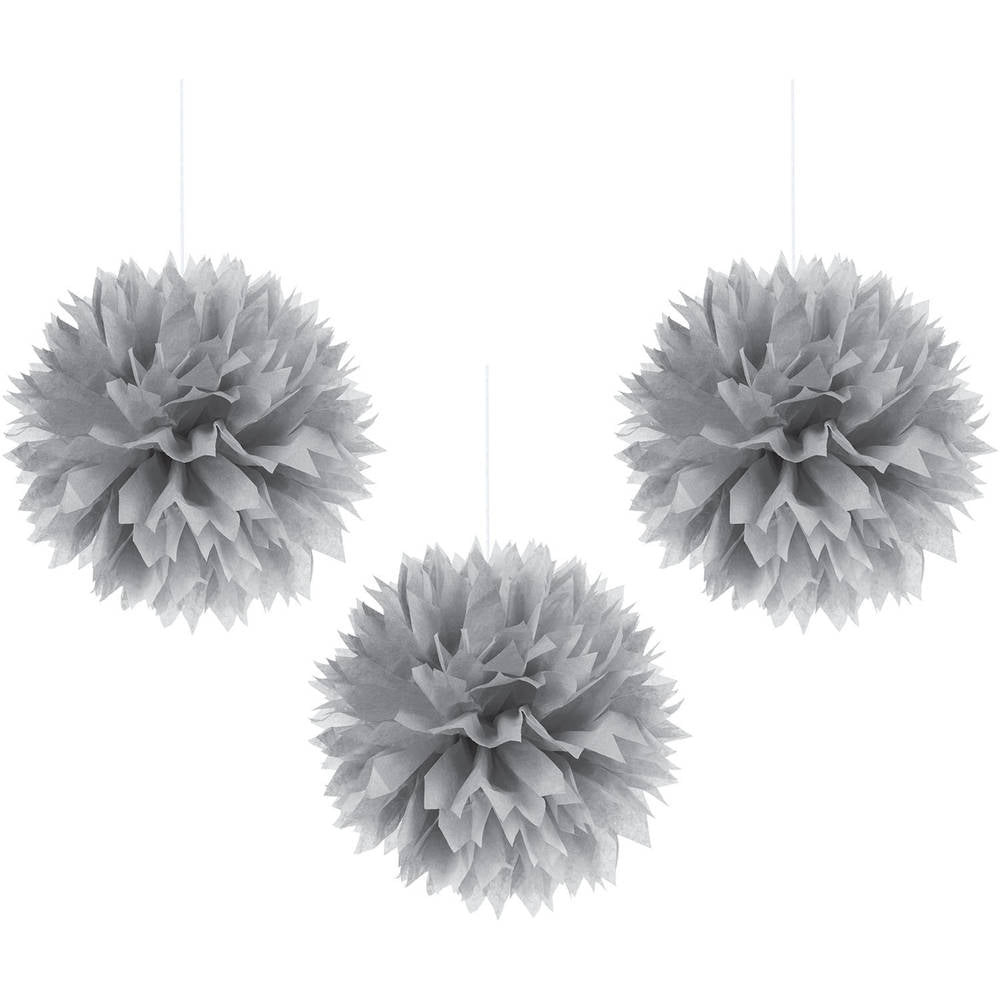 Silver Hanging Fluffy Decorations, 3ct