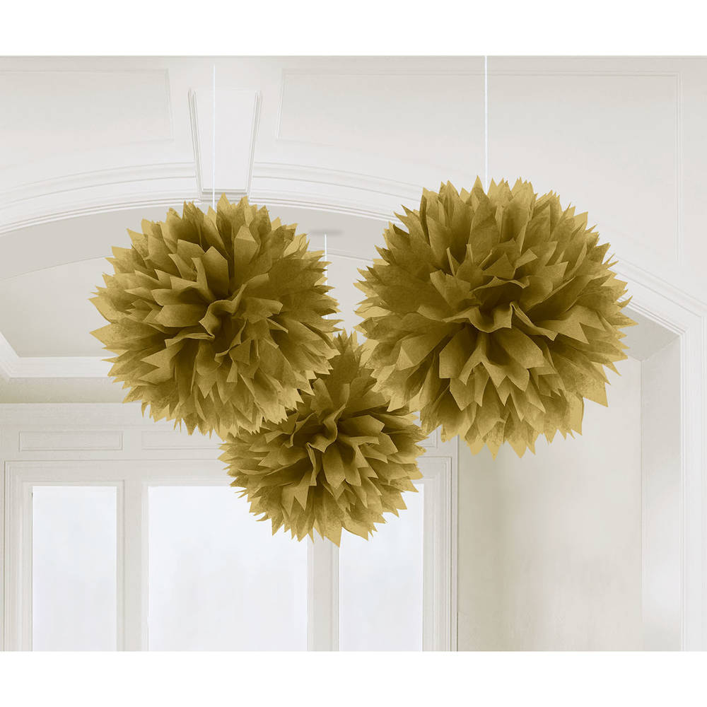 Gold Hanging Fluffy Decorations, 3ct