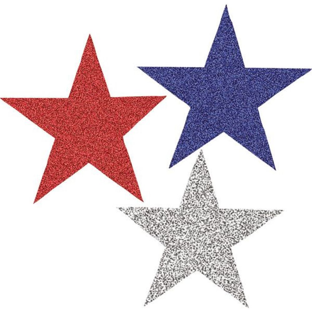 Patriotic Mini Glitter Star Cutouts, Red, Blue, Silver