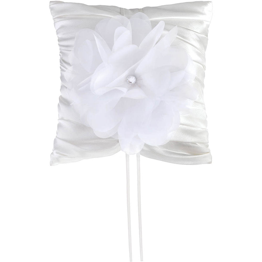 Square Ring Pillow White w/Flower