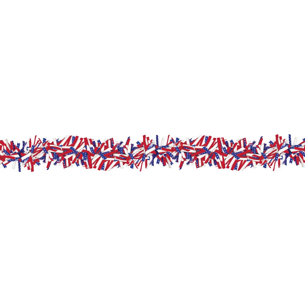 15' Patriotic Stars and Stripes Tinsel Garland