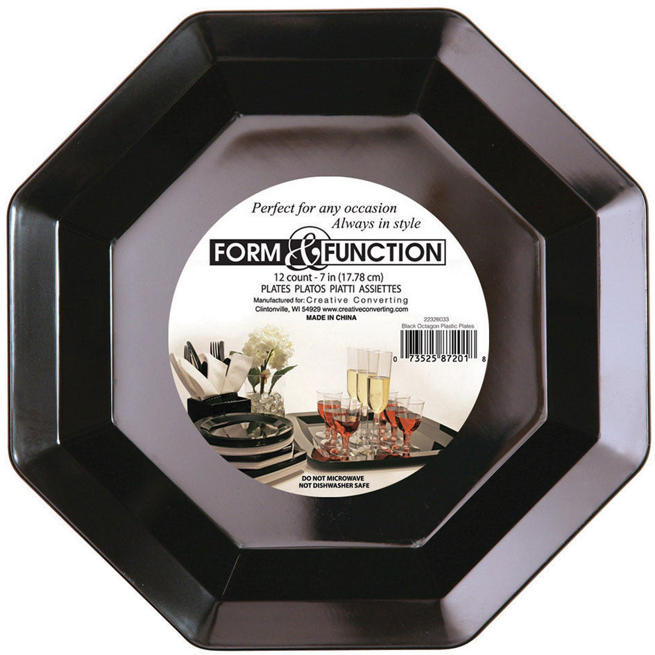 Form and Function Black Octagonal Dessert Plates (12ct)