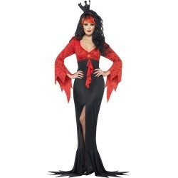 Evil Queen Costume with Dress with Bat Print Fabric