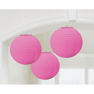 Bright Pink Round Paper Lanterns, 3ct