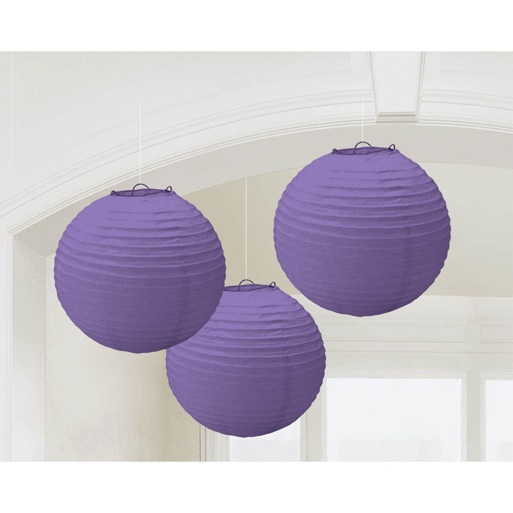 New Purple Round Paper Lanterns, 3ct