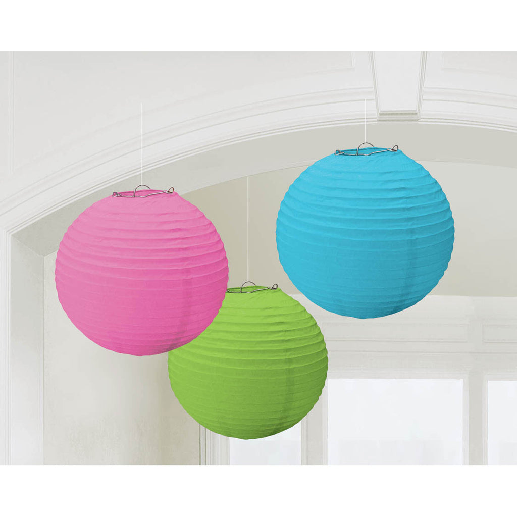 Multicolor Bright Round Paper Lanterns (3ct)
