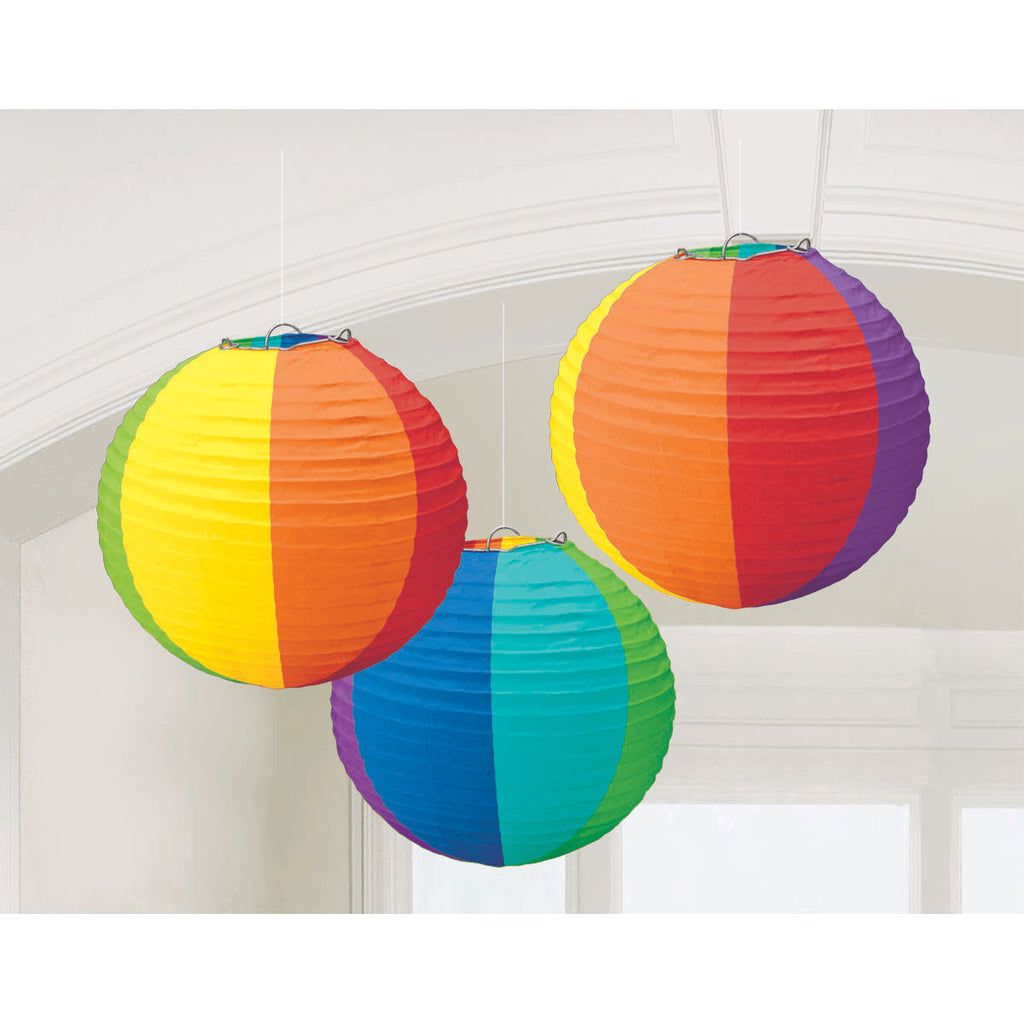Rainbow Colors Round Paper Lanterns (3ct)